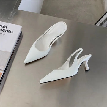 Xajzpa Pointed Toe Women Sandals New Arrivals Black White Silver Summer Dress Shoes Thin High Heels Elastic Band Ladies Pumps